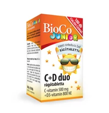 BIOCO JUNIOR ERDEI GYÜMÖLCS ÍZŰ RÁGÓTABLETTA C+D3 DUO 100DB